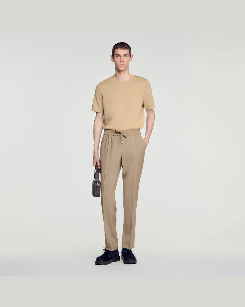 Sandro Elastische Hose aus Wolle Cappucino