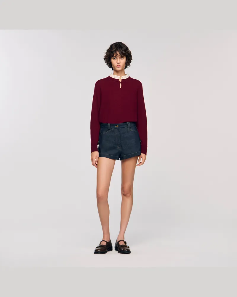 Sandro Pullover mit Rüschenkragen Bordeaux