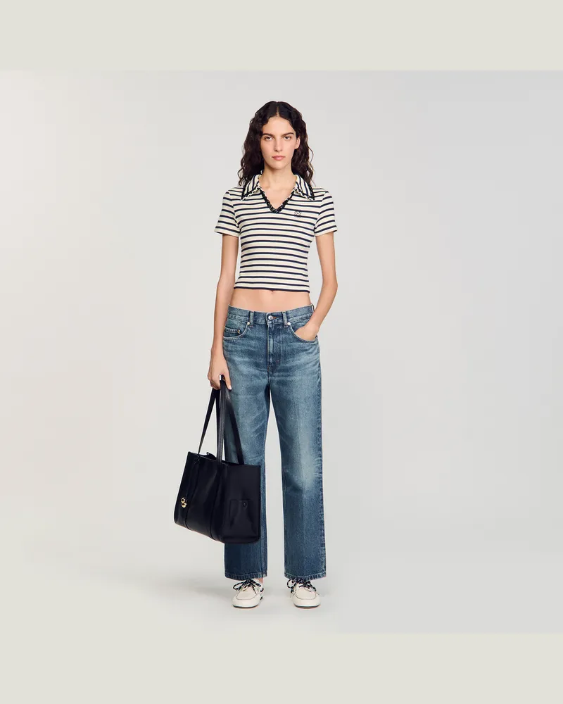 Sandro Poloshirt mit Streifen Ecru