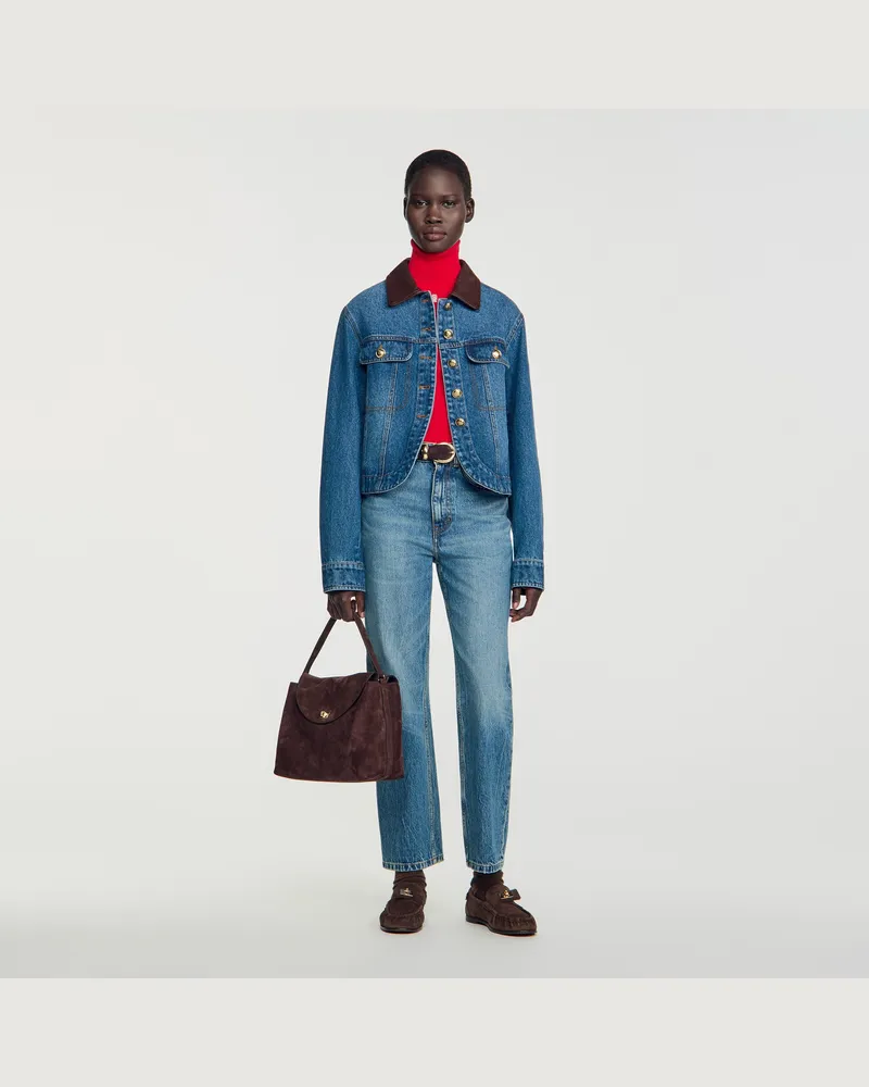 Sandro Blouson aus Denim mit Lederkragen Jeansblau