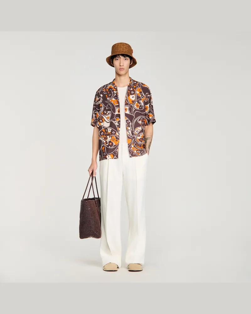 Sandro Bedrucktes Hemd mit Haifisch-Kragen Dunkel-braun