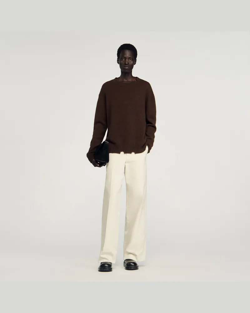 Sandro Wollpullover im Destroyed-Look Schokolade