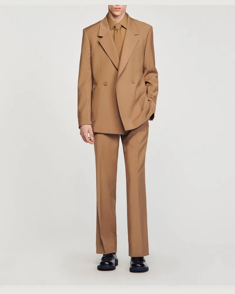 Sandro Zweireihiges Anzugsakko Kamel