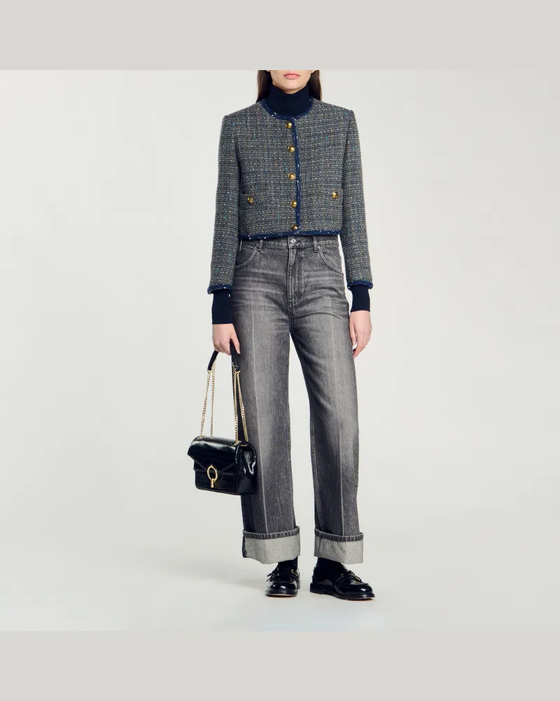 Sandro Kurze Tweedjacke Grau