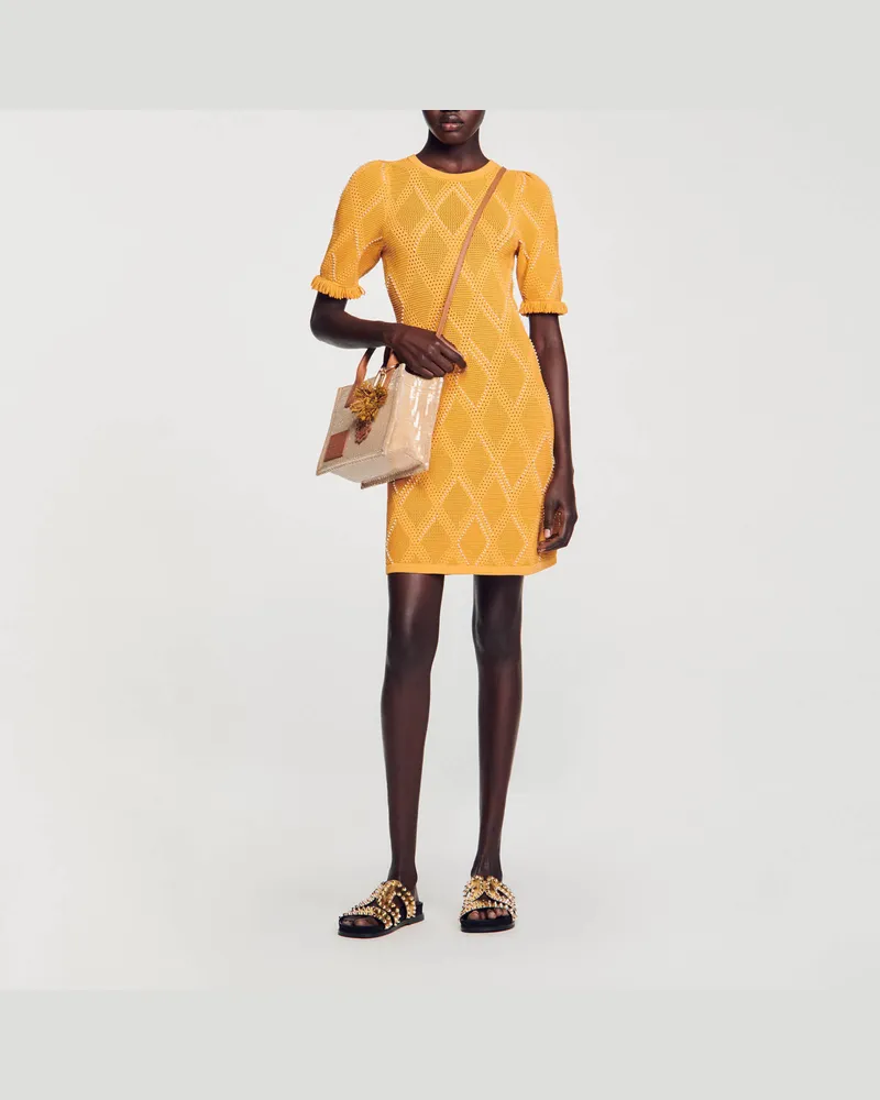 Sandro Kurzes Strickkleid Ocker