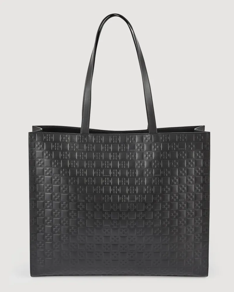 Sandro Große Leder-Cabas mit Monogramm-Prägung Schwarz