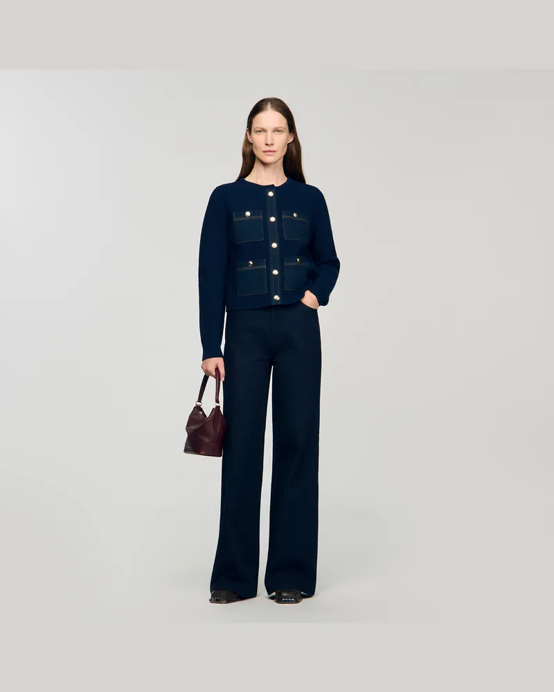 Sandro Cardigan mit Denim-Details Marine