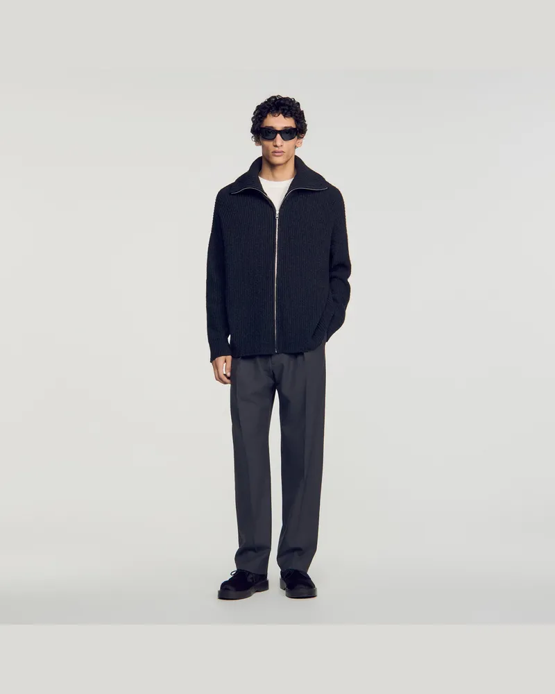 Sandro Zip-Cardigan aus Strukturwolle Grau
