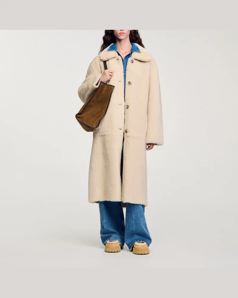 Sandro Lammfellmantel Ecru