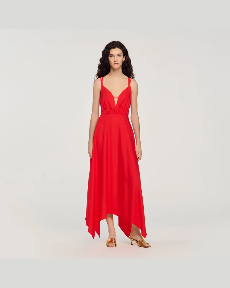 Sandro Langes asymmetrisches Kleid Rot