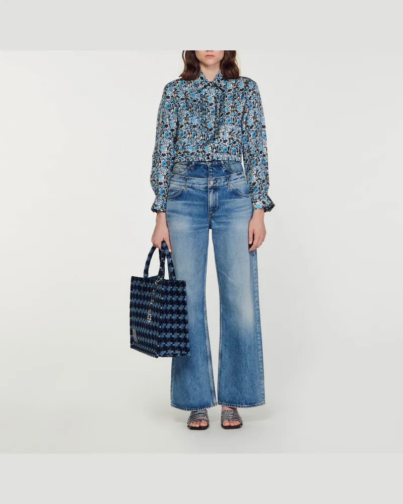 Sandro Kurze Hemdbluse aus Seide Blau