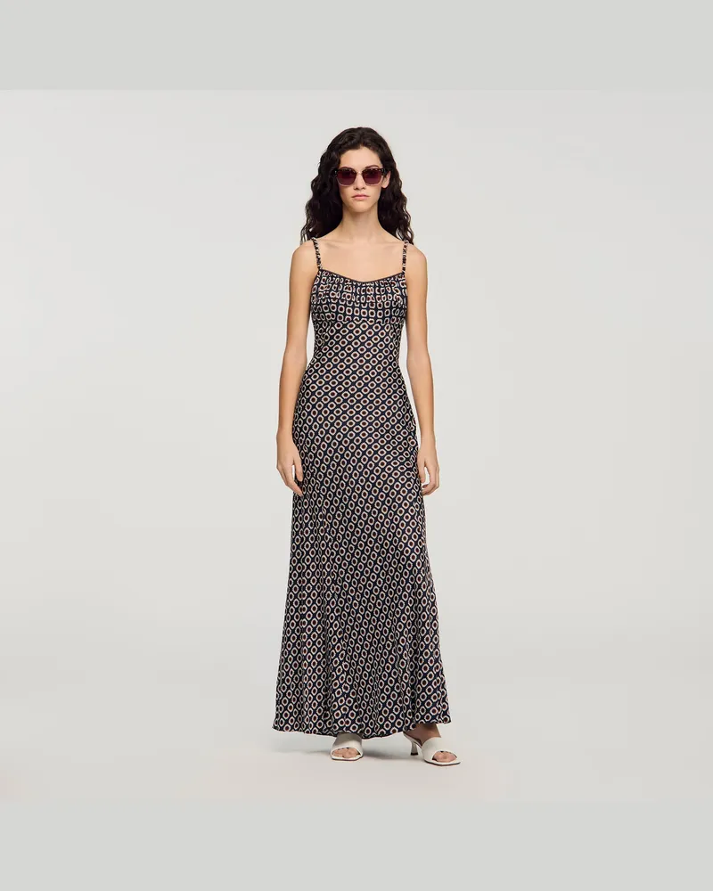 Sandro Langes Lingerie-Kleid mit Blumen Marine