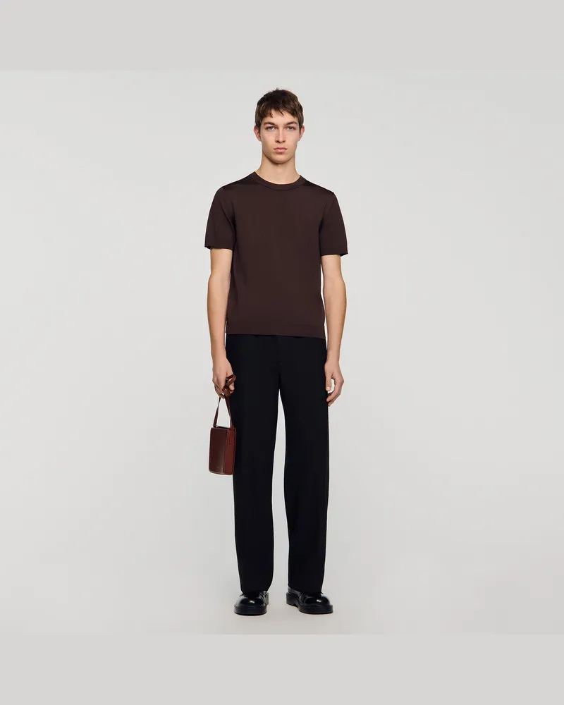 Sandro T-Shirt aus Strick Schokolade