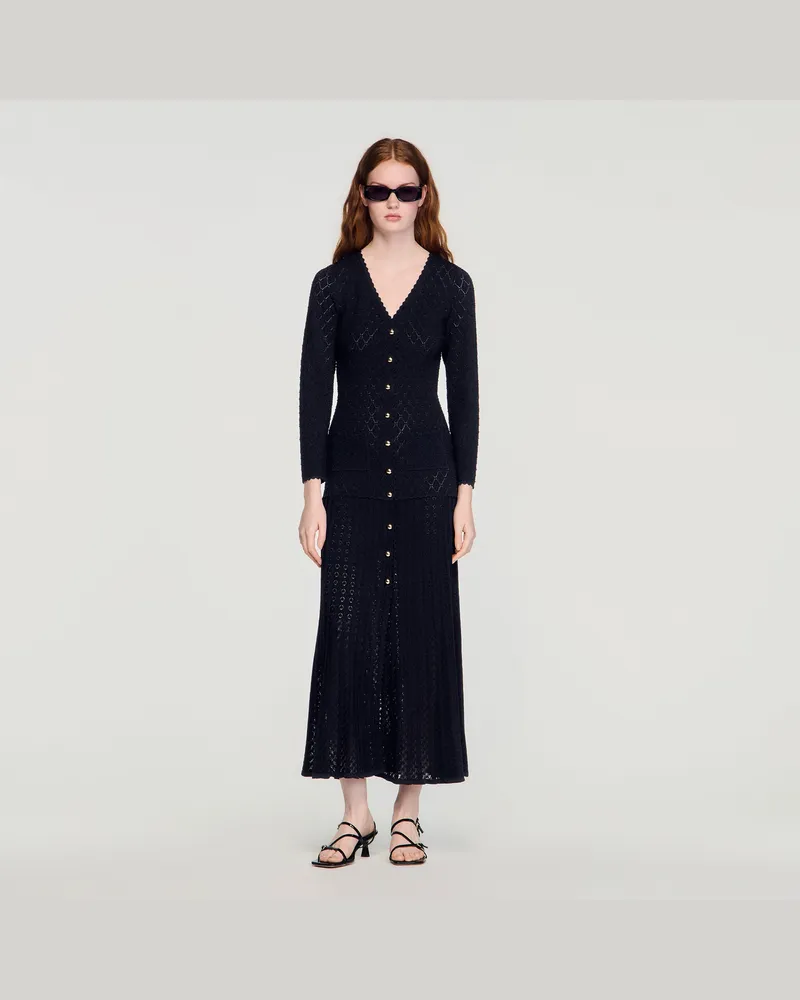 Sandro Langes Strickkleid mit Ziermuster Schwarz