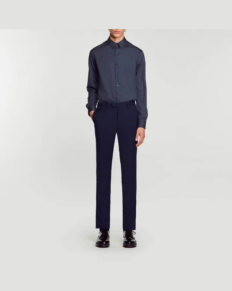 Sandro Körperbetontes Hemd aus Baumwollstretch Blau-grau