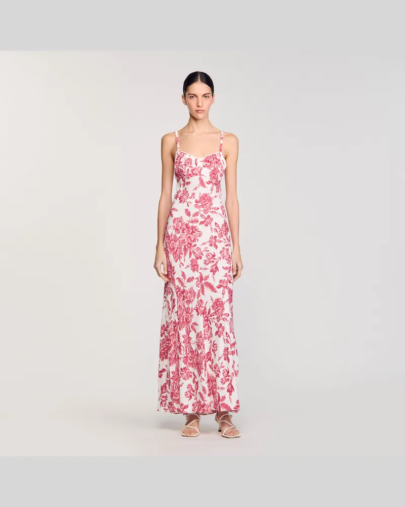 Sandro Langes Kleid mit Blumenprint Weiß