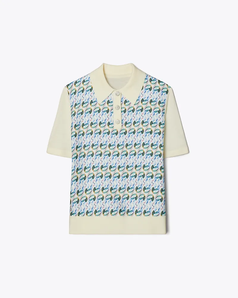 Tory Burch Damen Poloshirt mit Vorderseite aus Seide New