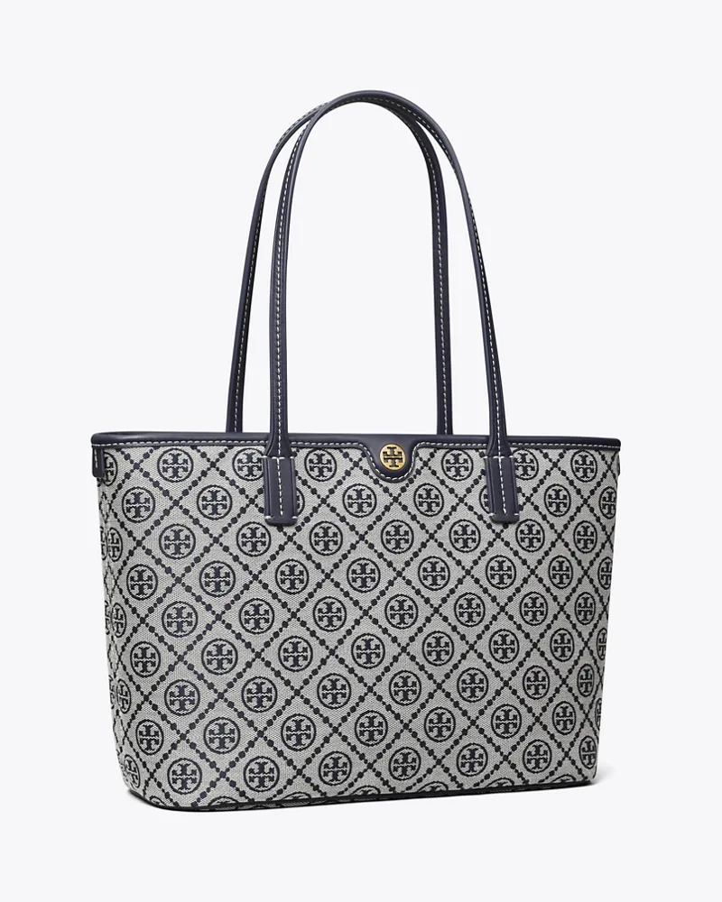 Tory Burch Damen Kleine Tote Bag mit T-Monogramm und Reißverschluss in Blau Tory