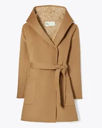 Tory Burch Hooded Wool Coat Beige