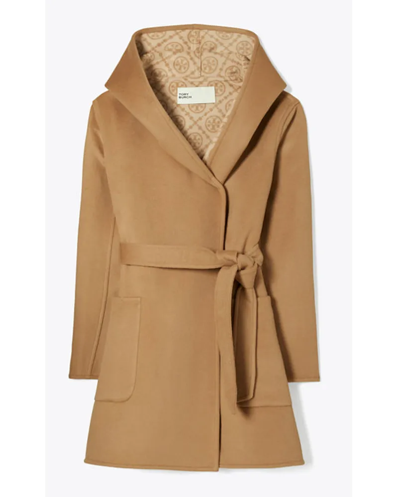 Tory Burch Hooded Wool Coat Beige