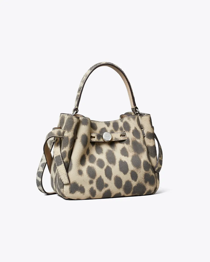 Tory Burch Damen Mini Romy Bucket Bag aus Wildleder Cheetah