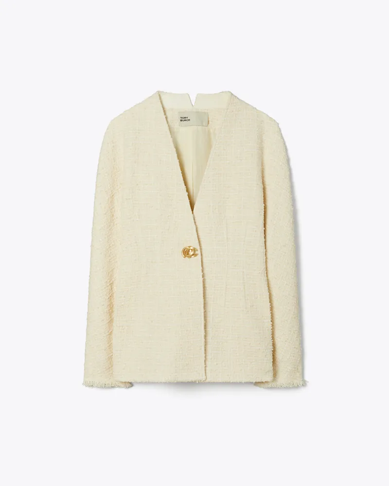 Tory Burch Damen Schmale Tweedjacke White