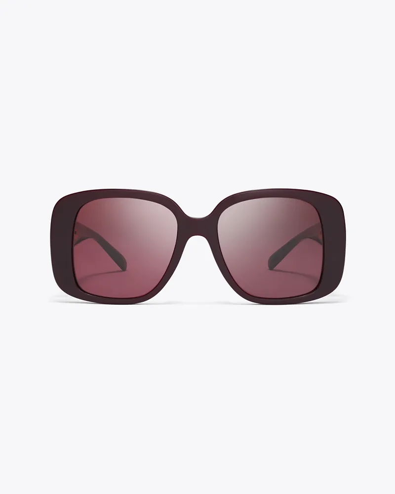 Tory Burch Damen Quadratische Oversize-Sonnenbrille mit Piercingdetail Burgundy