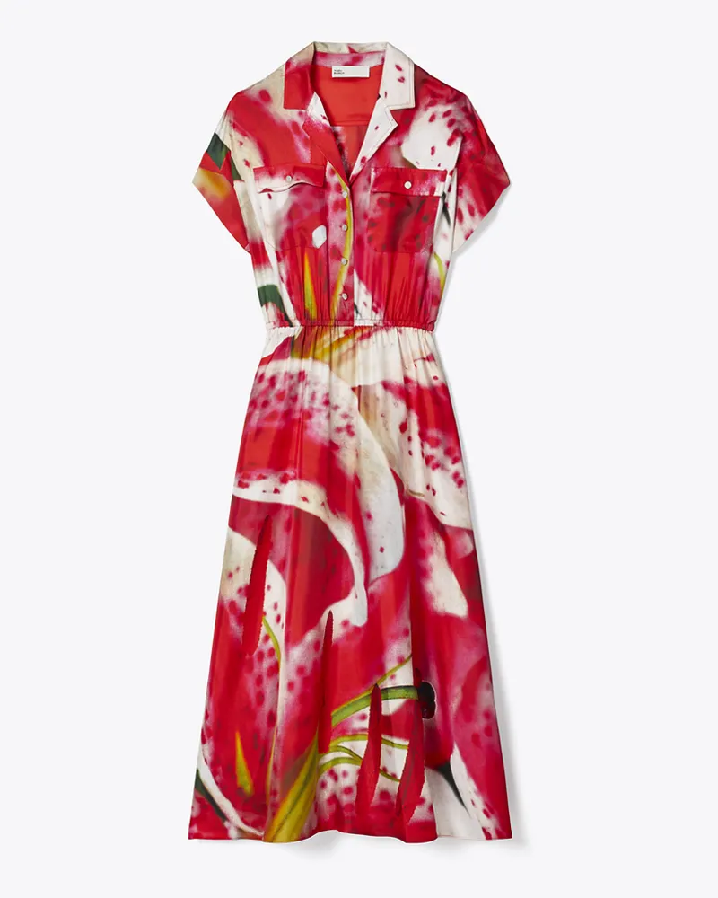 Tory Burch Damen Bedrucktes Hemdkleid aus Seidentwill Pink