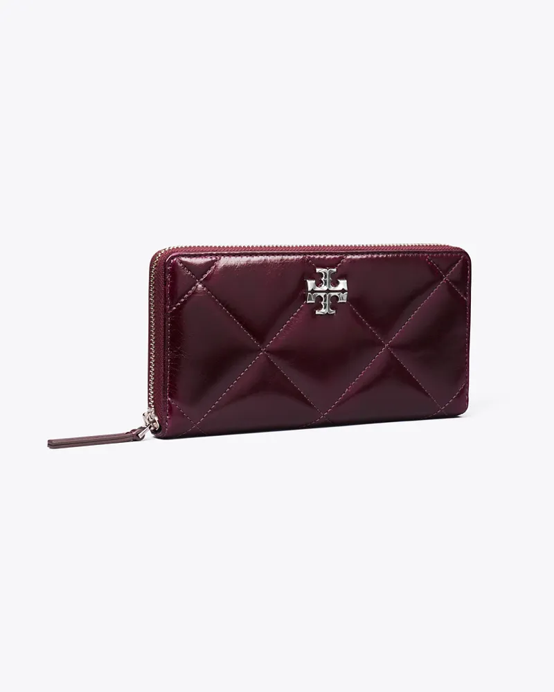 Tory Burch Damen Kira Geldbörse im Langformat mit Reißverschluss, Rautensteppung und Vintage-Optik Dark