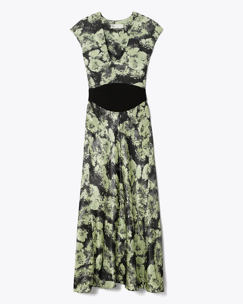 Tory Burch Damen Bedrucktes Viskosekleid mit U-Ausschnitt Green