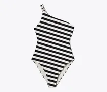 Damen Gestreifter One-Shoulder-Badeanzug