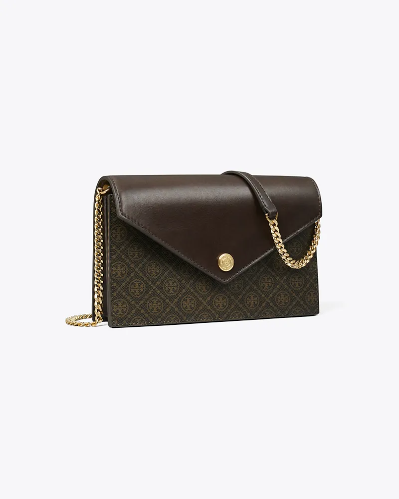 Tory Burch Damen Geldbörse im Kuvert-Stil aus beschichtetem Canvas mit T-Monogramm und Kette French