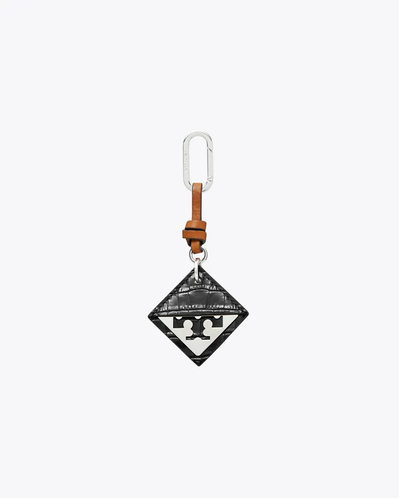 Tory Burch Damen Hidden Logo Croc-Embossed Key Charm Black