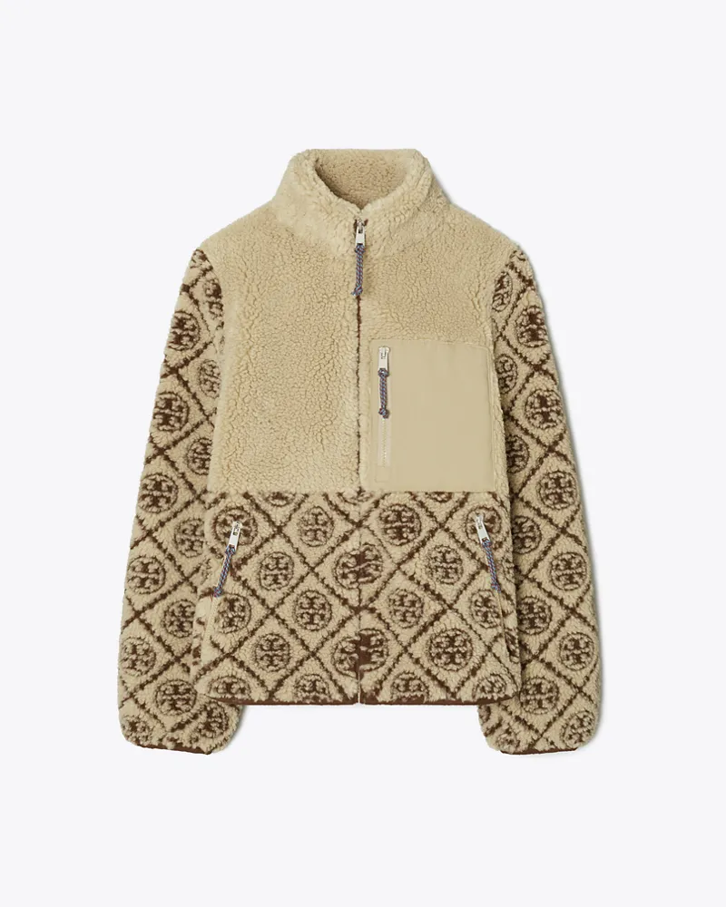 Tory Burch Damen Fleecejacke mit T-Monogramm Oatmeal