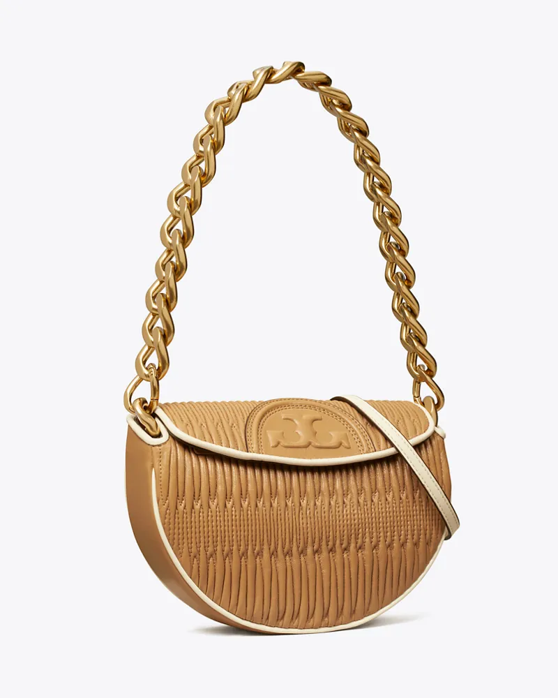 Tory Burch Damen Kleine, weiche und plissierte Fleming Crescent Bag Dusty