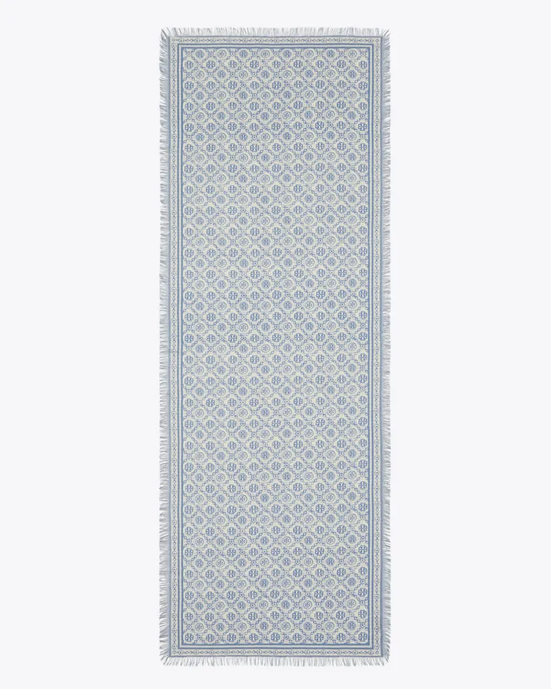 Tory Burch Länglicher Schal mit T-Monogramm und Blumenmuster Blue