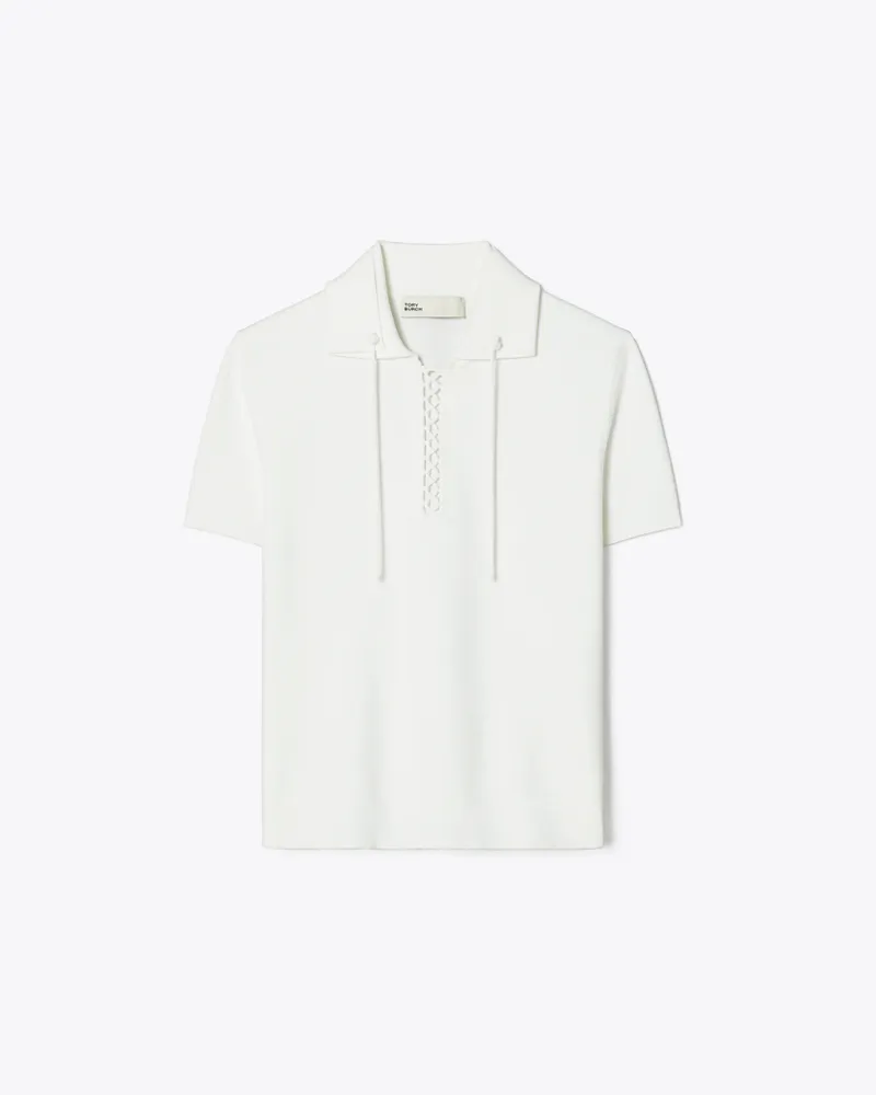 Tory Burch Damen Polopullover mit Schnürung White