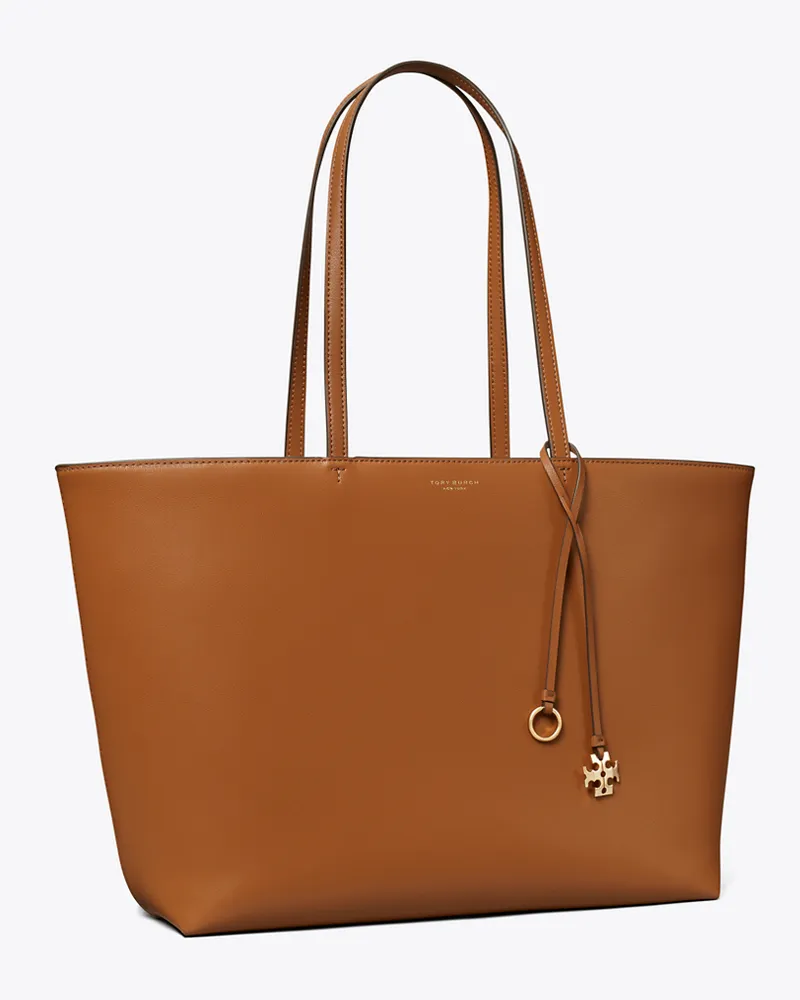Tory Burch Leather Top Zip Tote Maple