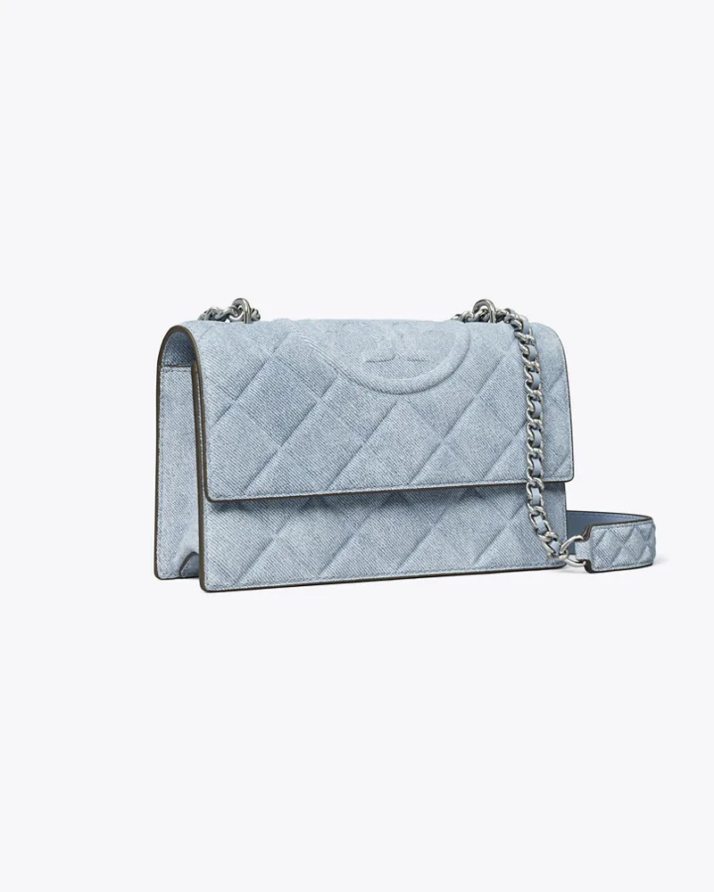 Tory Burch Damen Kleine Fleming Schultertasche aus Wildleder mit Denim-Print Medium