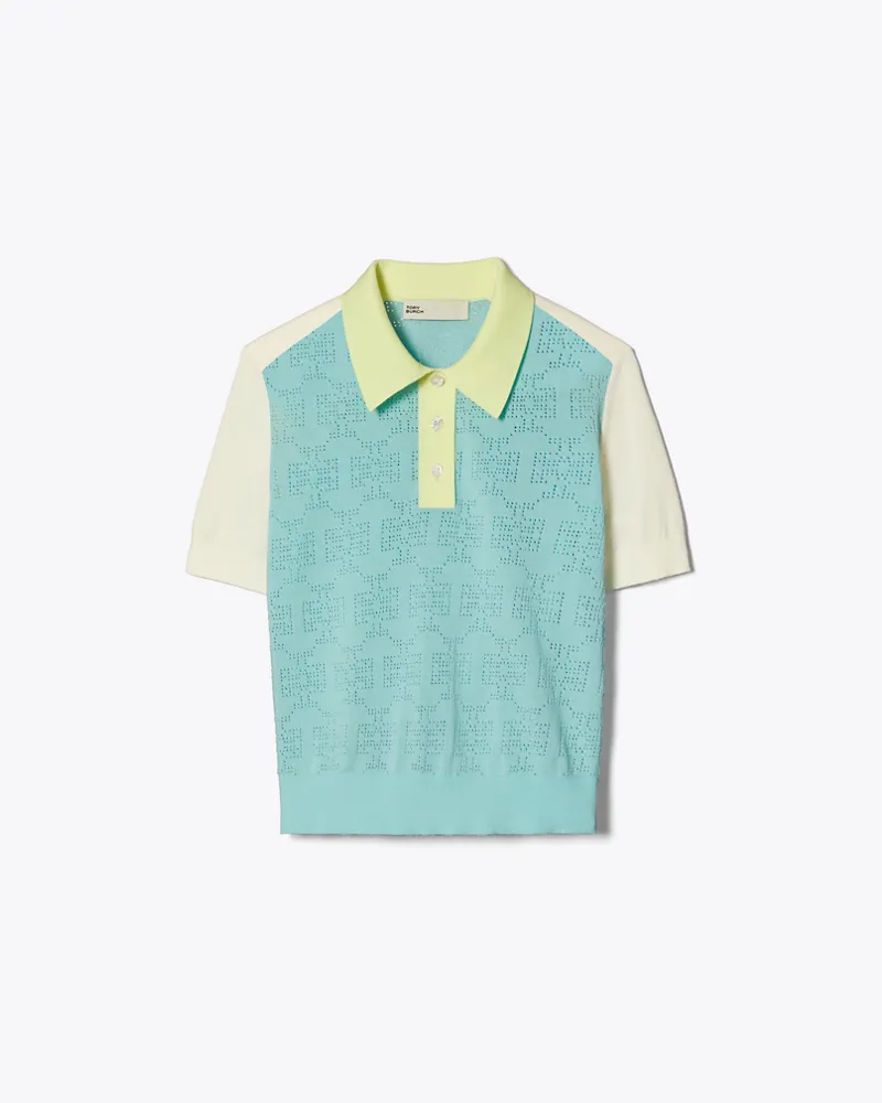 Tory Burch Damen Poloshirt aus Baumwolle mit Pointelle-Muster und Logo Pastel