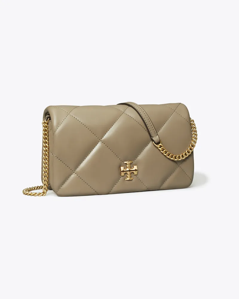 Tory Burch Damen Kira Geldbörse mit Rautensteppung und Kette Taupe