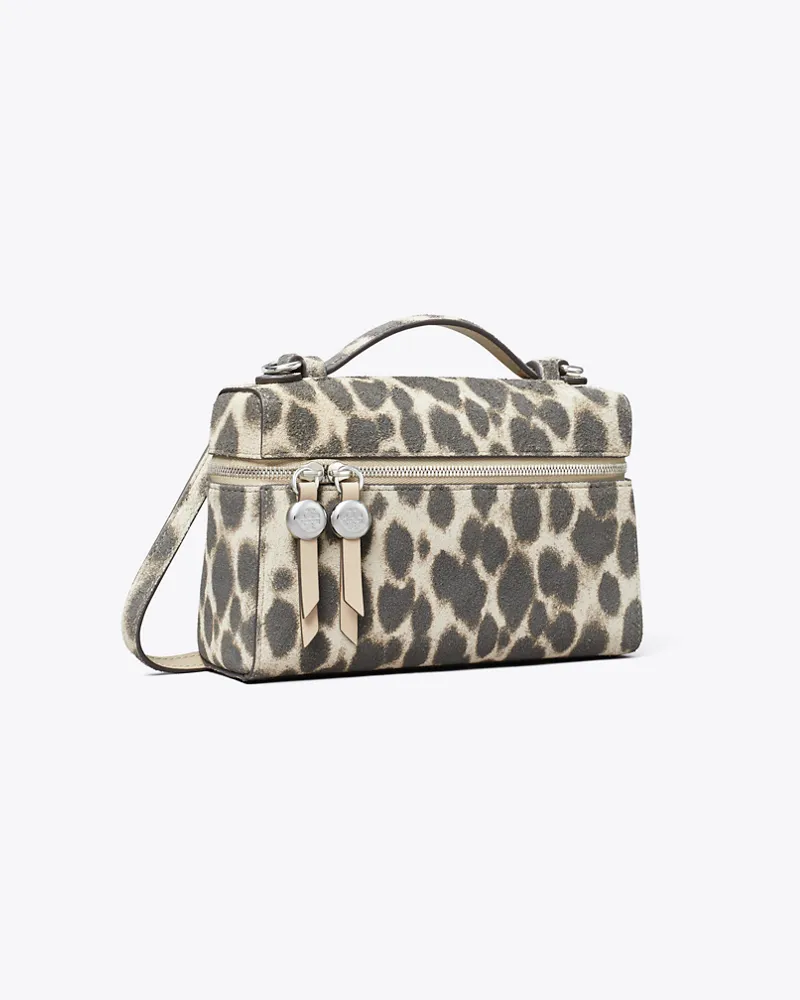 Tory Burch Damen Schlanke Romy Handtasche aus Wildleder mit Tragegriff oben Cheetah
