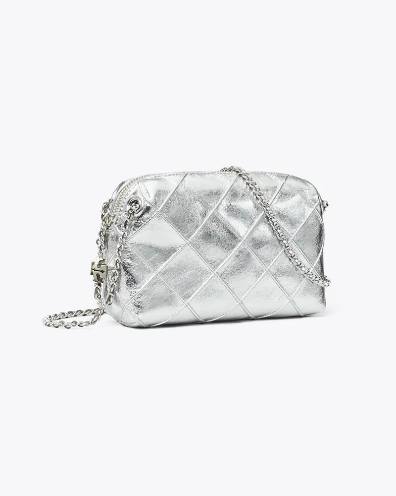 Tory Burch Damen Fleming Soft Metallic Crossbody Bag Silver