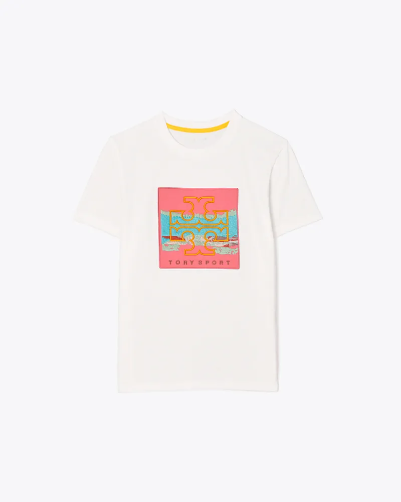 Tory Burch Damen T-Shirt mit grafischem Logoaufnäher Snow