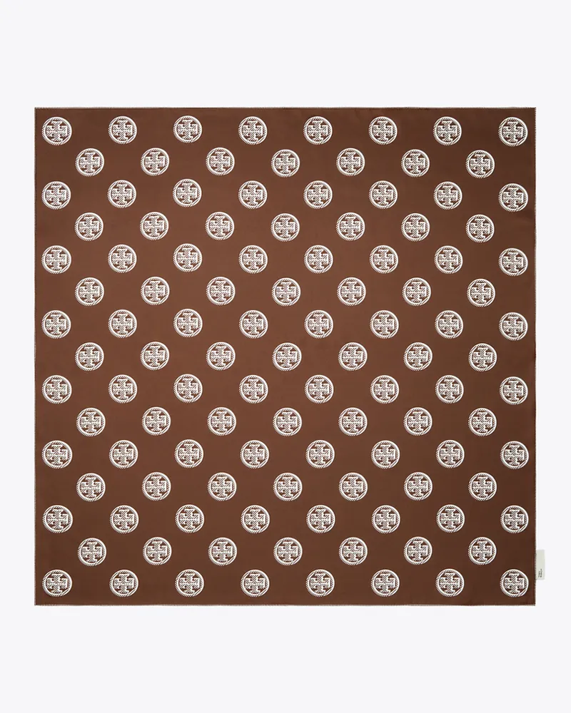 Tory Burch Damen Quadratisches Seidentuch mit Medaillonlogo Deep