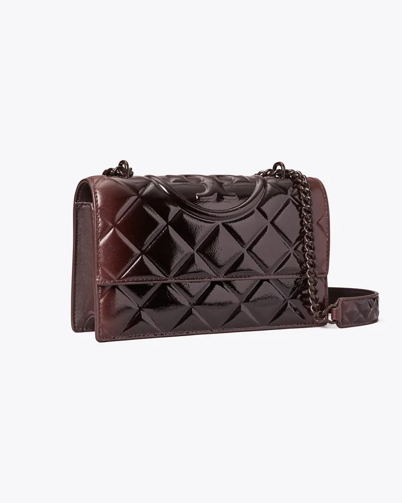 Tory Burch Damen Kleine Fleming Schultertasche aus Lackleder Deep