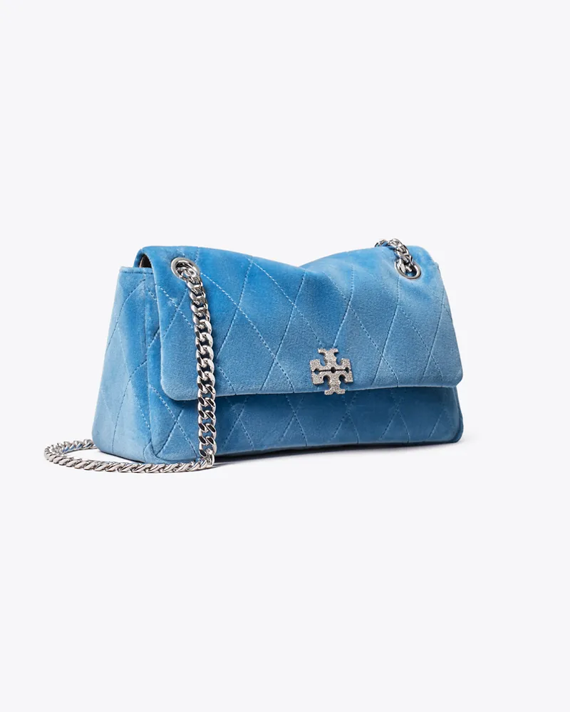 Tory Burch Kleine, gesteppte Charlie Schultertasche aus Samt mit Pavé Electric