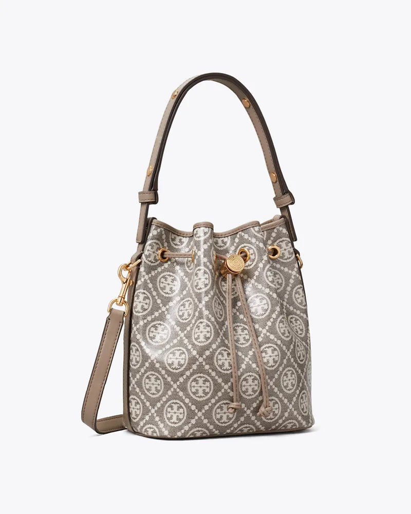 Tory Burch Damen T Monogram Coated Jacquard Bucket Bag Charcoal