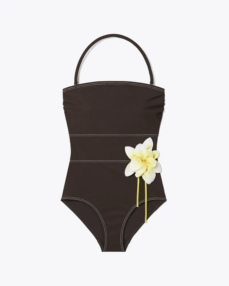 Tory Burch Damen Flower Bandeau Swimsuit Deep