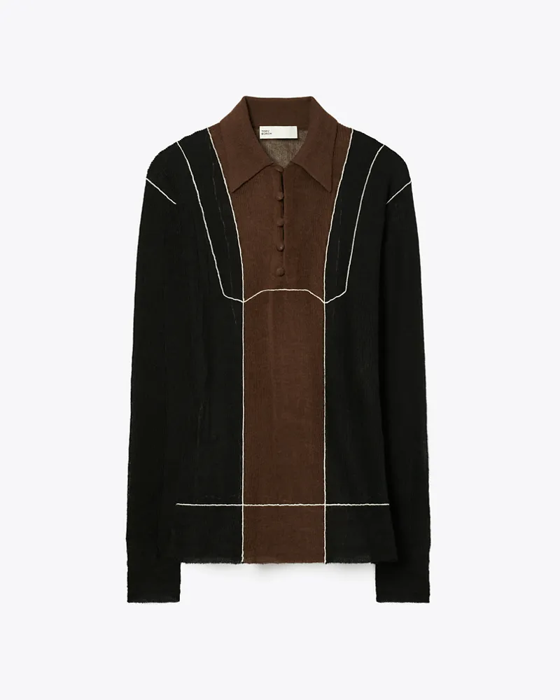 Tory Burch Damen Colorblock-Pullover aus Wolle Black